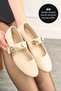 Daily Women's Beige Ballerina Pearl Gold Band Buckle Oval Toe Lightweight Orthopedic Comfortable Home Office Shoes 300
