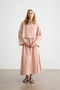 Dusty Pink Cotton Linen Shirt with Stitching Details - 2