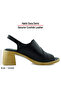 Saules Plus Black Genuine Calfskin Cutout Detailed Rubber Band Thick Heeled Sandals - 2