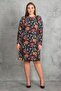 Women's Large Size Black Chain Accessories Collar Detailed Side Gathered Dress 65n19795