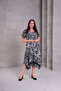 Women's Large Size Black Leopard Print, V-Neck Dress 65N38930 - 3