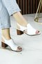 Saules White Genuine Calfskin Cutout Detailed Rubber Band Thick Heeled Sandals