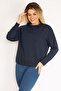 Women's Large Size Navy Blue Raglan Sleeve Hem Eyelet Lace Sweatshirt 65n35182 - 4