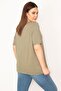 Women's Large Size Khaki Stone Detailed Crew Neck Short Sleeve Blouse 65n32984 - 6