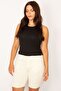 Women's Large Size Beige 5 Pocket Gabardine Fabric Shorts 65n34214 - 5