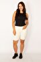 Women's Large Size Beige 5 Pocket Gabardine Fabric Shorts 65n34214 - 4