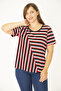 Women's Large Size Black Crew Neck Stripe Combination Blouse 65N36935 - 6