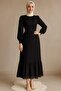 Pleated Black Chiffon Hijab Dress