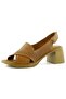 Seras Taba Genuine Calfskin Cross Strap Hole Detailed Thick Heeled Daily Sandals - 4