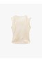 Slim Fit Draped Crew Neck Sleeveless Shiny Blouse - 4