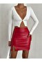 Women's Elastic Waist Slit Leather Skirt - 2