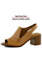 Emilia Tan Genuine Calfskin Open Back Rubber Band Thick Heeled Comfortable Daily Sandals - 4