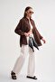 4670 Women's Oversize Basic Linen Shirt with Pockets Brown - 3