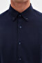 Ds Damat Comfort Navy Blue Buttoned Collar Relaxed Cut Linen Look 100% Cotton Shirt - 4