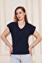 V-Neck Sleeveless Plain Navy Blue Color T-Shirt - 3