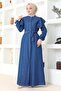 Ruffled Shoulder Buttoned Ferace Dark Blue 19204