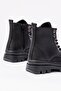 Children's Black Lace-Up Zippered Non-Slip Sole Boots - 4