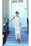 Patterned Women's Special Occasion Casual Dress with Rose Tie Detail at the Neck and Straps - 5