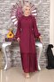 Lace Detailed Chiffon Evening Dress Plum 19143