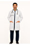 White Judge Collar Medium Length White Coat Women Doctor Teacher Nurse Lab Coat with Snap Fasteners - 3