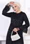 Pearl Lace Flounce Sleeve Evening Dress Black 12213 - 2
