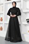Silvery Evening Dress with Zipper Cuff Detail Black 12253 - 3