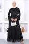 Pearl Lace Flounce Sleeve Evening Dress Black 12213 - 4