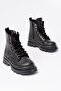 Children's Black Lace-Up Zippered Non-Slip Sole Boots