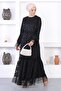 Pearl Lace Flounce Sleeve Evening Dress Black 12213 - 3
