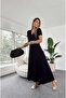 V-Neck Lycra Slit Detail Flared Dress Black