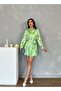 Patterned Belted Satin Mini Dress - 4