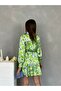 Patterned Belted Satin Mini Dress - 6