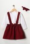 Girl's Baby Burgundy Crepe Dress Bandana Long Sleeve Badi Set - 3