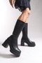 Lvamel Women's Below Knee Heeled Boots 0012501 Black Skin - 3