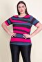 Women's Large Size Fuchsia Crew Neck Cotton Fabric T.shirt 65n21080 - 3