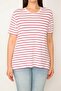 Women's Large Size Bone Bike Collar Striped Blouse 65n32061 - 5