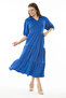 Women's Large Size Sax Collared Cuffs with Elastic Detail Layered Long Dress 65N37071 - 4