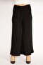 Women's Large Size Black Lycra Sandy Fabric Wide Leg Belted Trousers 65n34288 - 3
