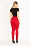 Women's Large Size Red Leggings with Front Decoration and Back Pockets 65n34534 - 6