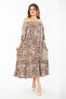 Women's Plus Size Milk Coffee Collar Elastic Woven Viscose Fabric Tiered Dress 65N37349 - 8