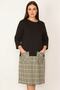 Women's Plus Size Black Skirt Part Plaid Patterned Pocket Dress 65n31127 - 3