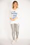 Women's Large Size Bone Front Stone and Printed Long Sleeve Blouse with Side Tie Detail 65n35350 - 5