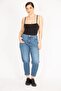 Women's Blue Large Size Washing Effect High Waist Jeans 65n36220