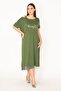 Women's Large Size Khaki Glitter Detailed Front Printed Dress 65n27215 - 7