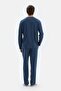 Navy Blue Reglan Long Sleeve Basic T-Shirt Pants Pajama Set - 2