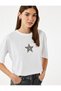 Comfortable Fit Short Sleeve Crew Neck Cotton Leopard Detailed Star Printed T-Shirt