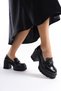Genuine Leather Mberr604-S Women's Thick Heeled Patent Leather Buckle Detail Black College Heeled Shoes - 4