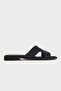 Genuine Leather Mbgvn656S Women's Black Flat Slippers - 3