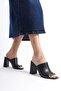 Mubiano Genuine Leather Collection Women's Heeled Slippers Black -Mcbrg5692-S - 7