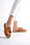 605-tb Genuine Leather Tasseled Tan Women's Espadrille Slippers - 3